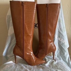 ASOS Design Claudia Knee High Boots in Tan